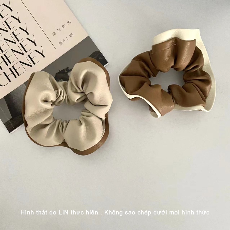 Scrunchies Cột Tóc Buộc Tóc Vải Da LIN Phong Cách Hàn Quốc