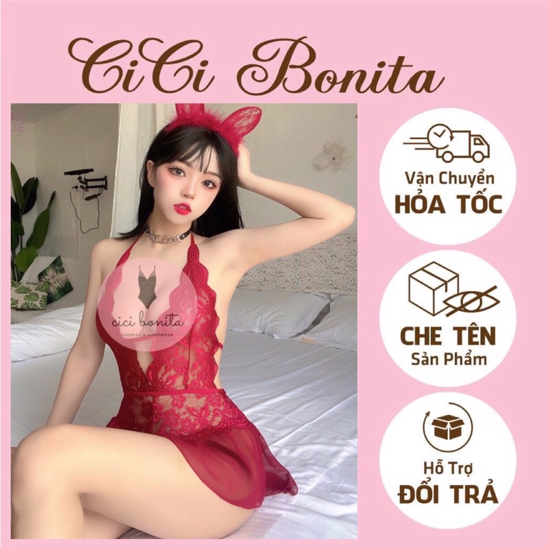 Bodysuit ren phối voan dáng xòe xẻ ngực nóng bỏng CICI BONITA HCM CB14- Ship hỏa tốc HCM