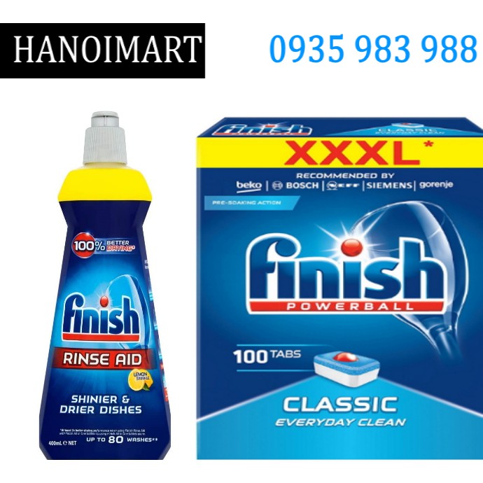 Combo 100 Viên Finish Classic+ Nước làm Bóng Finish 400ml chuyên dùng cho máy