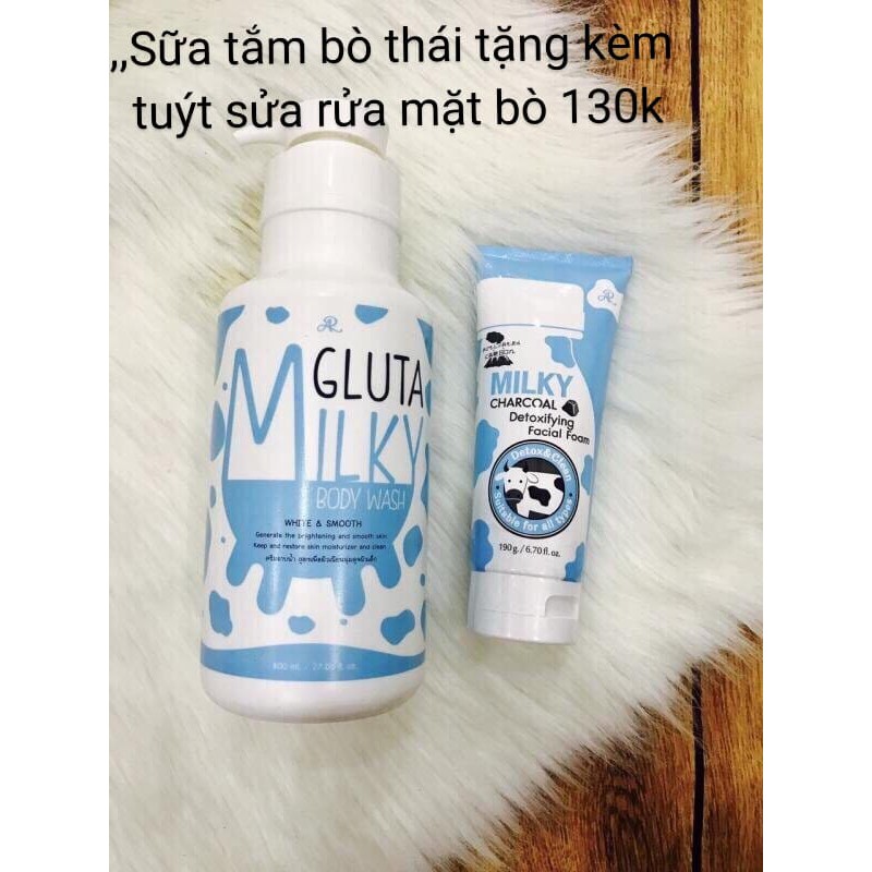 Sữa Tắm Con Bò Gluta Milky Thái Lan 800ml Tặng Sữa Rửa Mặt