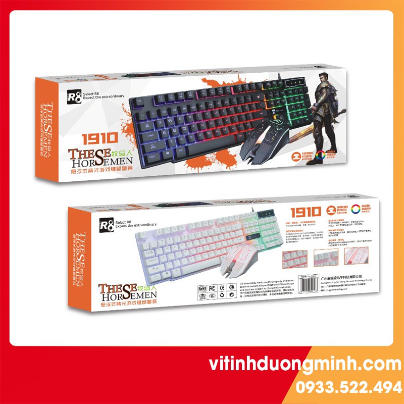 Full box bộ phím+chuột R8 1910 chuyên game giả cơ led 7 màu