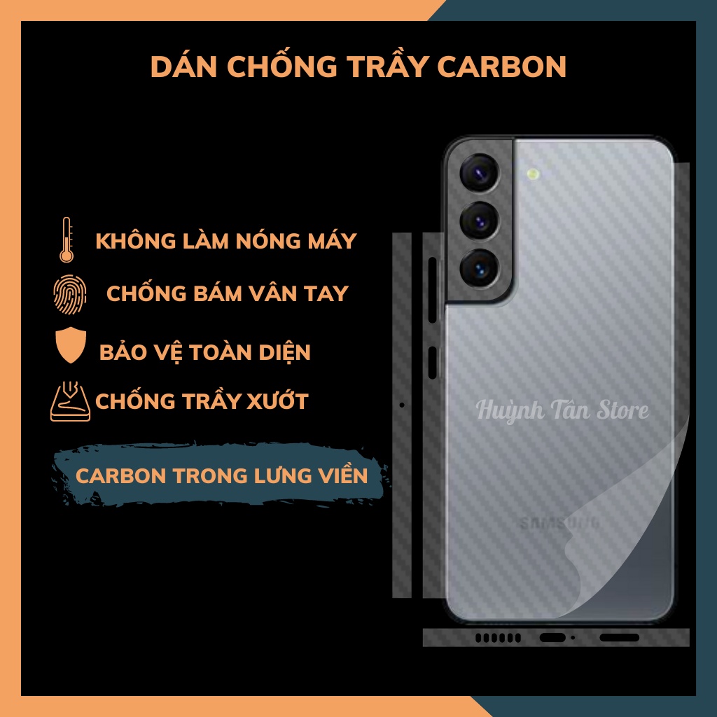 Miếng dán decal carbon mặt sau Samsung S22 Plus , S22+ 5G chống trầy mặt lưng,chống bám vân tay