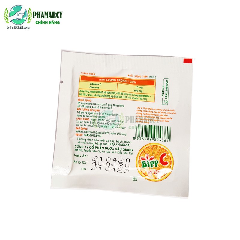 Kẹo ngậm Bipp C bổ sung Vitamin C tăng sức đề kháng cho cơ thể cho cả gia đình gói 10 viên