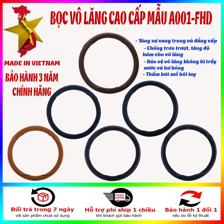 Bọc vô lăng, bao tay lái da nhung cao cấp phối viền mẫu A001-FHD, bảo hành chính hãng 3 năm - Phụ kiện ô tô SG86