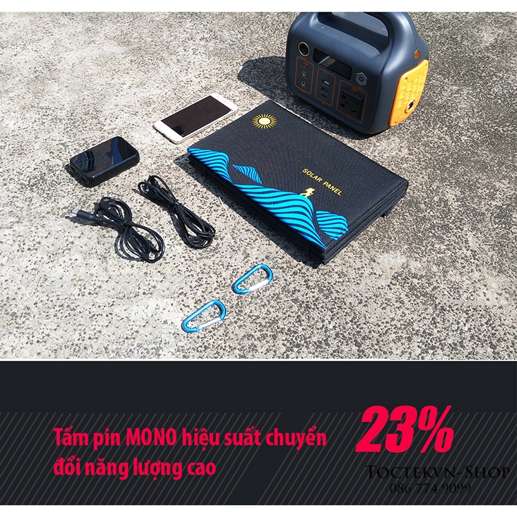 Tấm pin năng lượng mặt trời gấp gọn 50W - Dùng cho du lịch, dã ngoại, mobihome, xe bán hàng lưu động ...