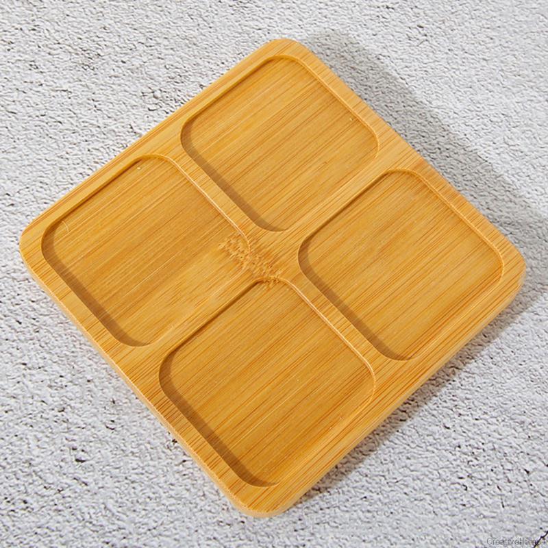 CH Bamboo Round Square Plant Tray Coaster Bowls Plates Succulents Pots Trays Base Stander Garden Decor