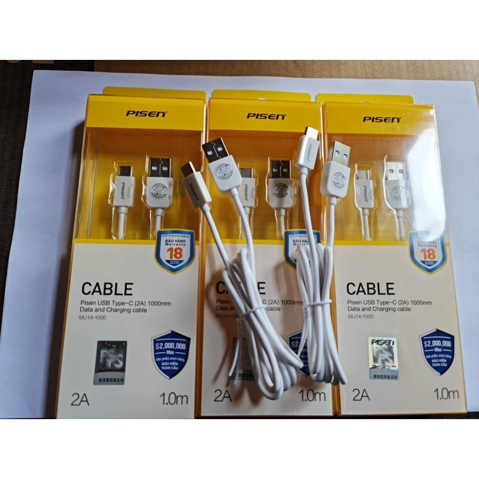 Cáp Pisen USB Type-C (2A) 1000mm - Hàng Chính Hãng