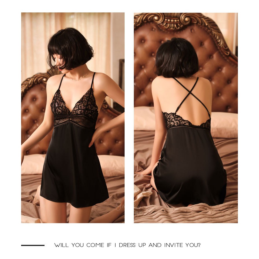 Váy Ngủ Lụa Sexy Ren Ngực Hở Lưng Cao Cấp F01 | BigBuy360 - bigbuy360.vn