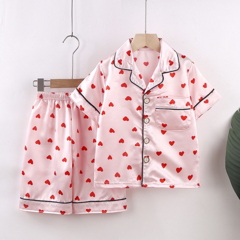 Đồ ngủ ngắn tay, bộ pijama cho bé trai bé gái từ 15-45kg, hàng Quảng Châu cao cấp vải lụa bóng mềm mịn