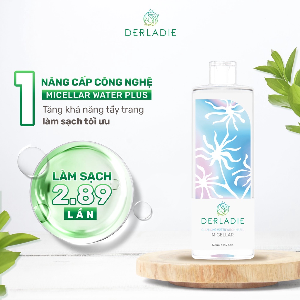 Nước Tẩy Trang Làm Sạch Da,  Dịu Nhẹ Cho Da Mụn Derladie Cleansing Water Witch Hazel 500ml