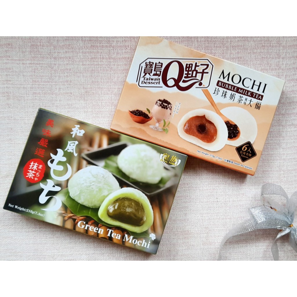 Set Mochi Royal Family Trà Xanh Nhân Kem, Trà Sữa Trân Châu 210g 12 bánh NK Taiwan Ít Ngọt ăn vặt