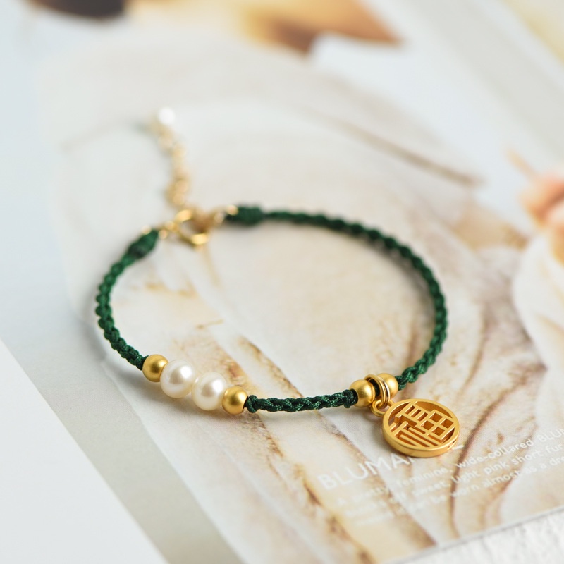 [Hàng Mới] Vòng Tay Dây Bện Đính Hạt Cườm May Mắn