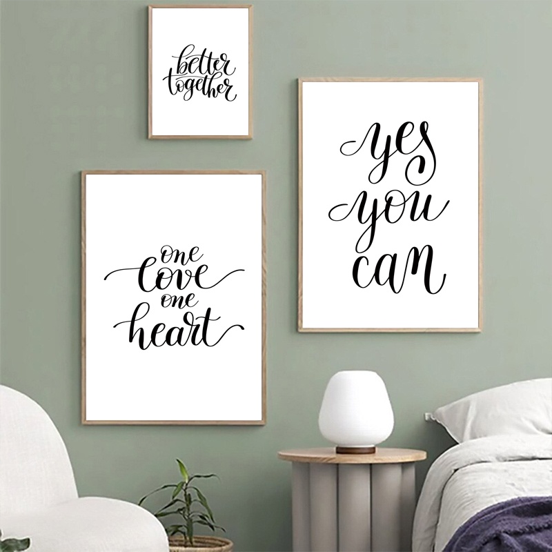 Tranh Vải Treo Tường In Câu Trích Dẫn Cảm Hứng Màu Trắng Đen Trang Trí Phòng Khách / Phòng Ngủ