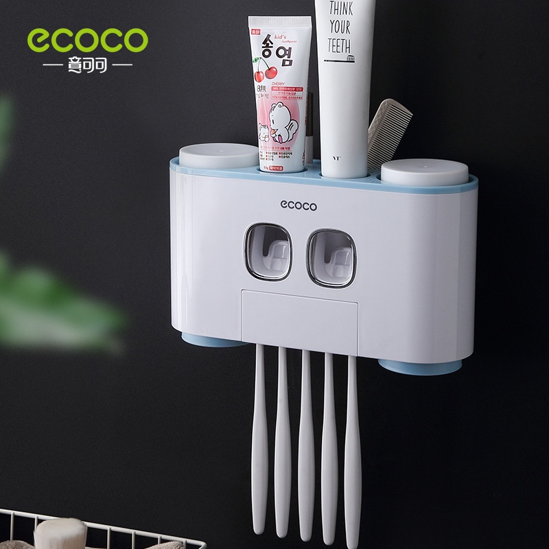 Kệ đựng bàn chải đánh răng kèm bộ nhả kem đánh răng cao cấp ECOCO kèm 2 cốc