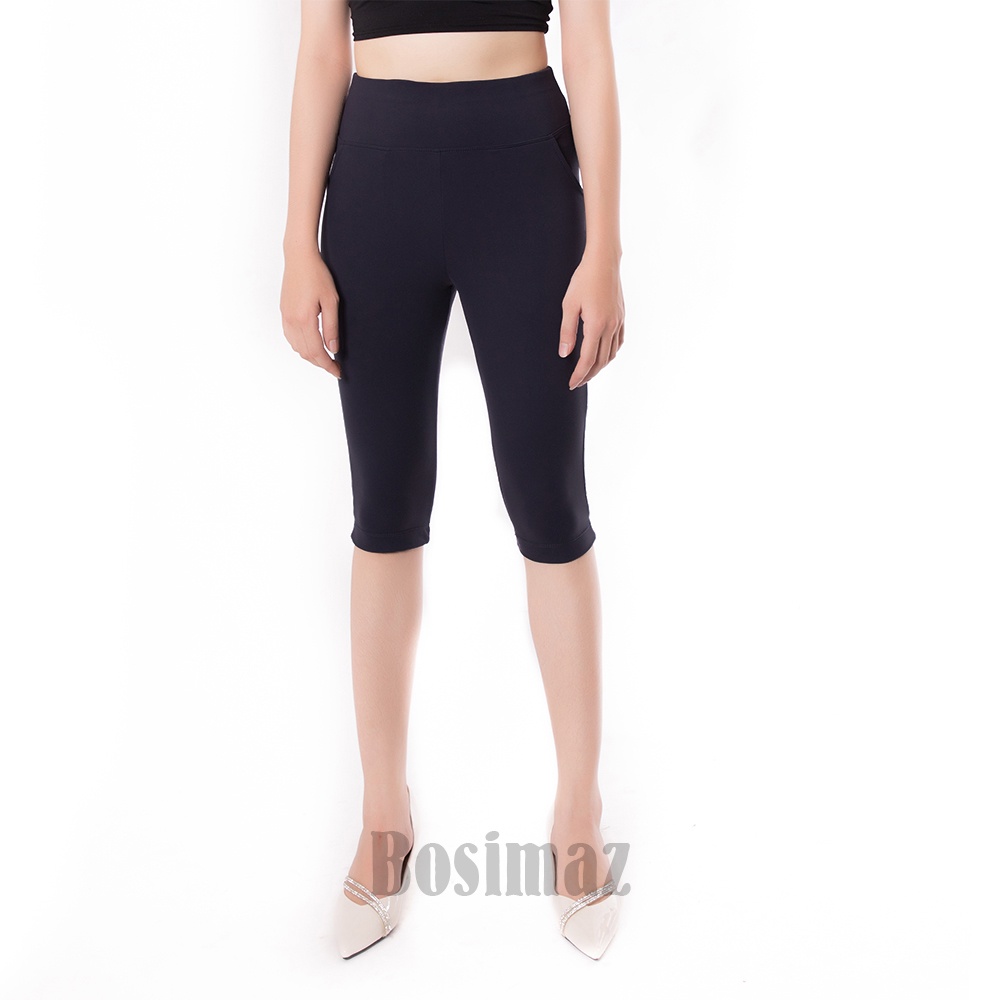 Quần Legging Ngố Bigsize Bosimaz BS381 túi trước màu đen cao cấp, thun co giãn 4 chiều, vải đẹp dày, thoáng mát.