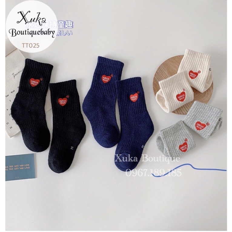 Tất Vớ Trẻ Em Hàn Quốc, Tất Thể Thao Cao Cấp Cổ Cao Thêu Thủ Công Trái Tim Đỏ Cho Bé Trai Bé Gái Từ 3 - 12 tuổi