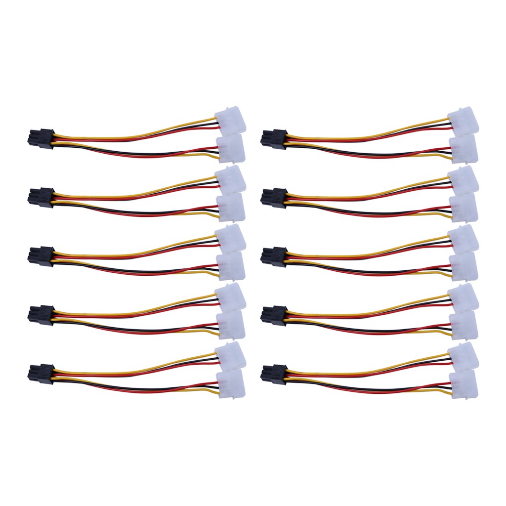 Bộ 10 dây cáp nối 2 cổng Molex 4-Pin sang 1 PCI-E 6-pin