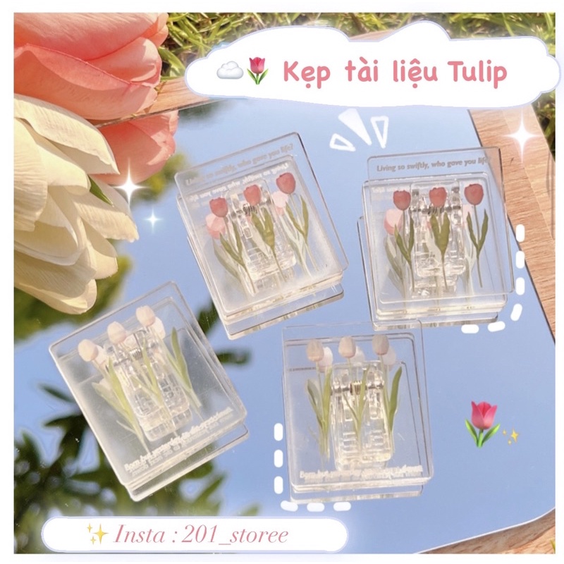 Kẹp tài liệu hình hoa tulip trong suốt dễ thương