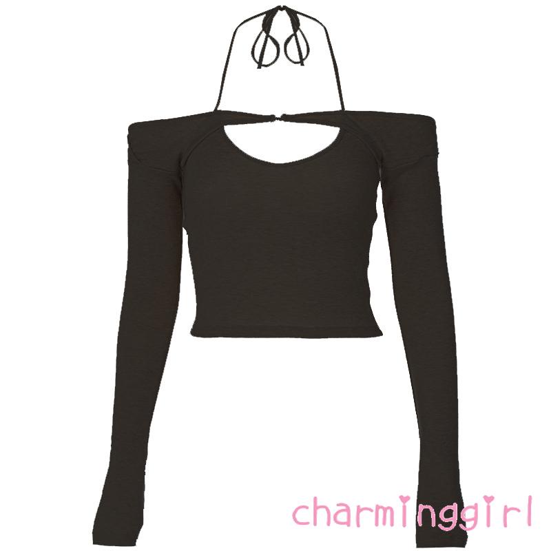 Áo croptop tay dài hở vai màu sắc thời trang cho nữ