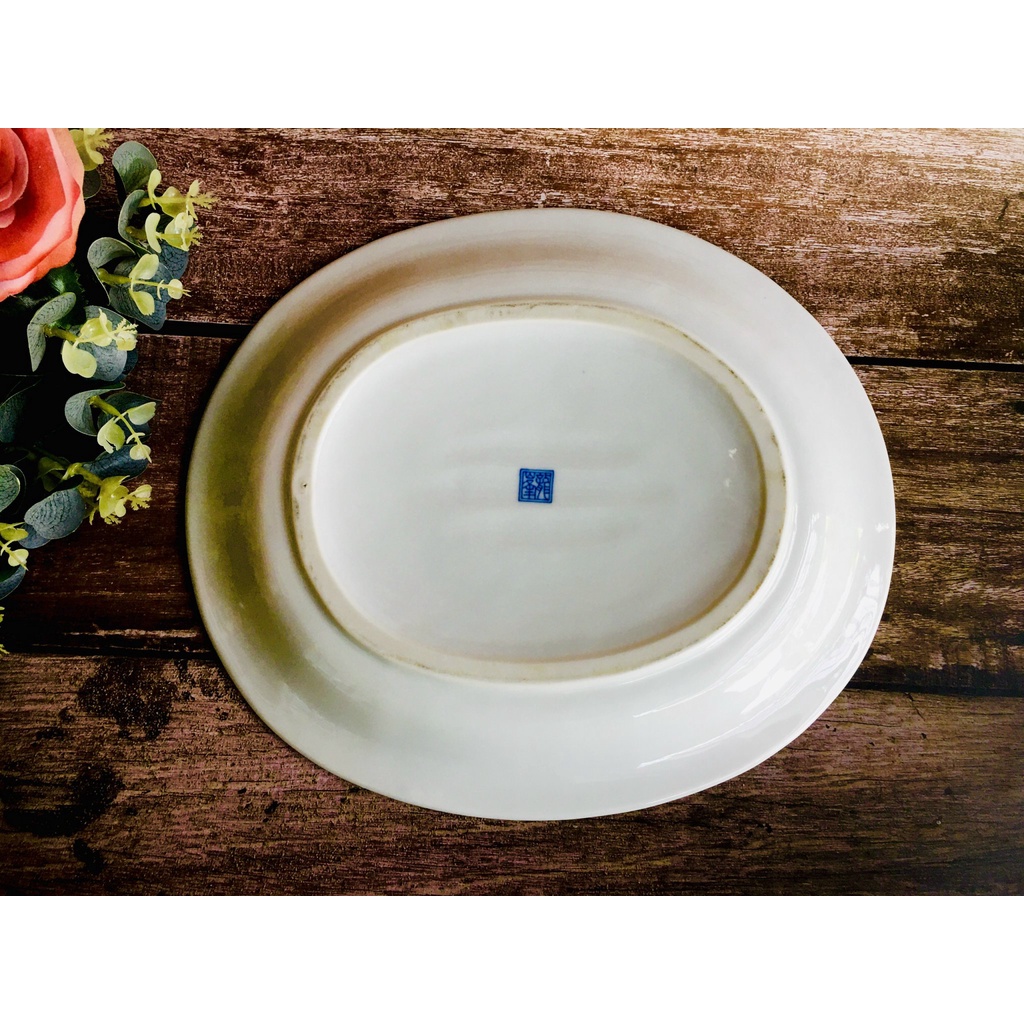 GỐM NHẬT - ĐĨA OVAN VẼ CÁ SIZE LỚN, SÂU LÒNG