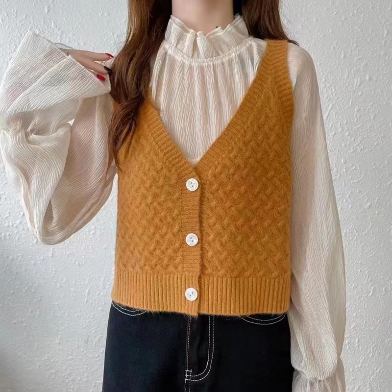SUXI Áo Sweater Dệt Kim Sát Nách Kiểu Vintage Thời Trang Thu Đông Cho Nữ