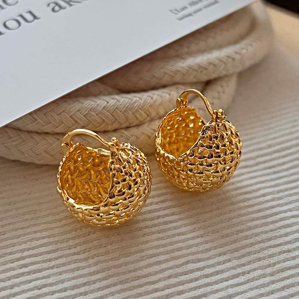 Khuyên Tai Hình Giỏ Tròn Phong Cách Pháp Cổ Điển Cho Nữ