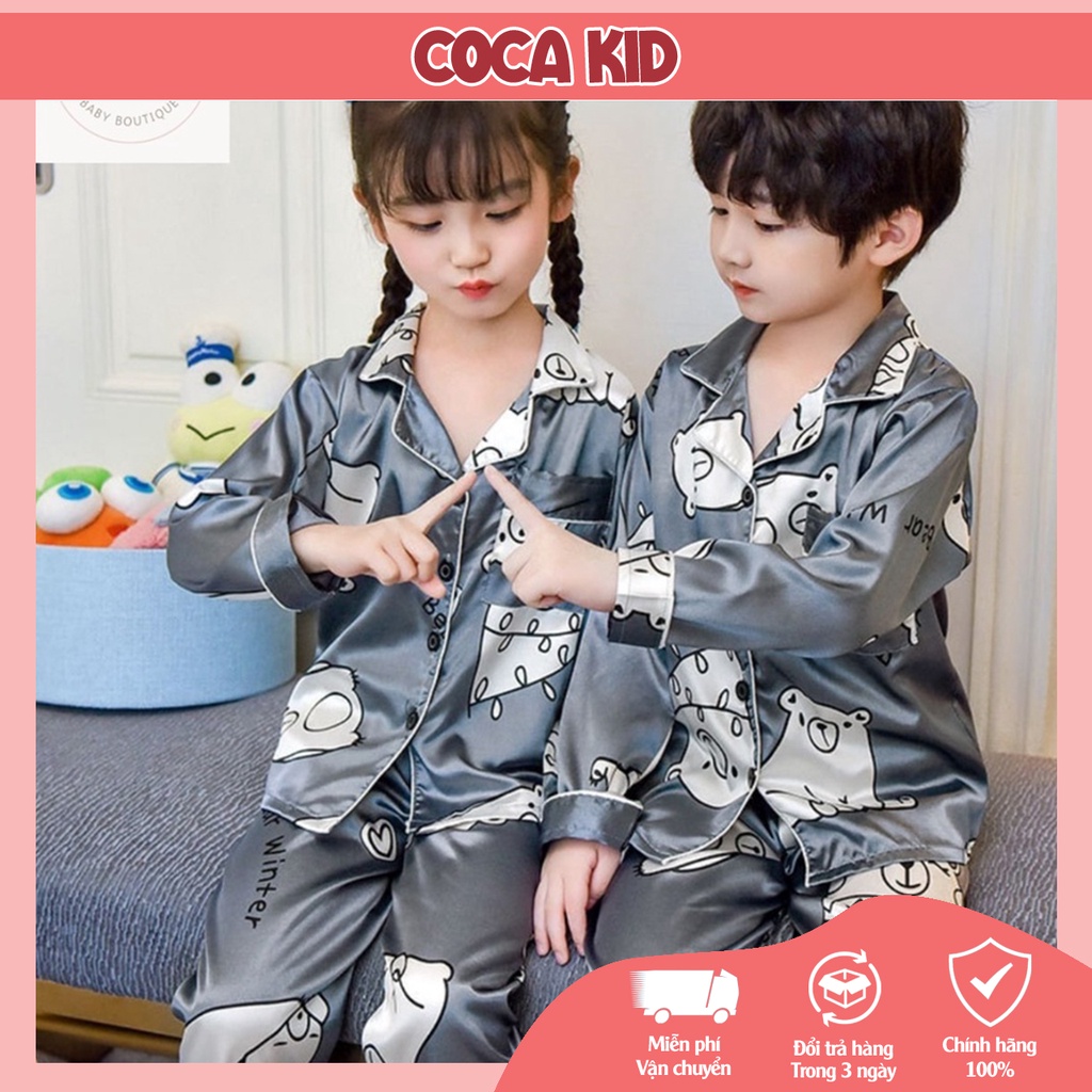 Đồ Ngủ Cho Bé, Đồ Bộ Pijama Bé Tra, Bộ Pijama Cho Bé Gái Chất Lụa In Hình Cực Yêu Cho Bé Từ 8kg - 39kg