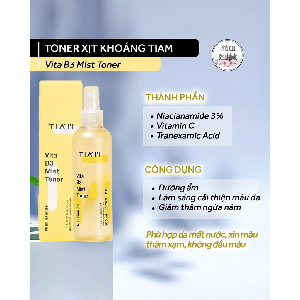 Toner xịt khoáng trắng da TIAM VITA B3 MIST TONER