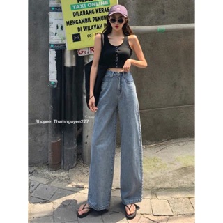 [ sẵn ] Quần bò ống rộng retro / quần jeans dài culottes ulzzang lưng cao chân dài bigsize có kích thước lớn