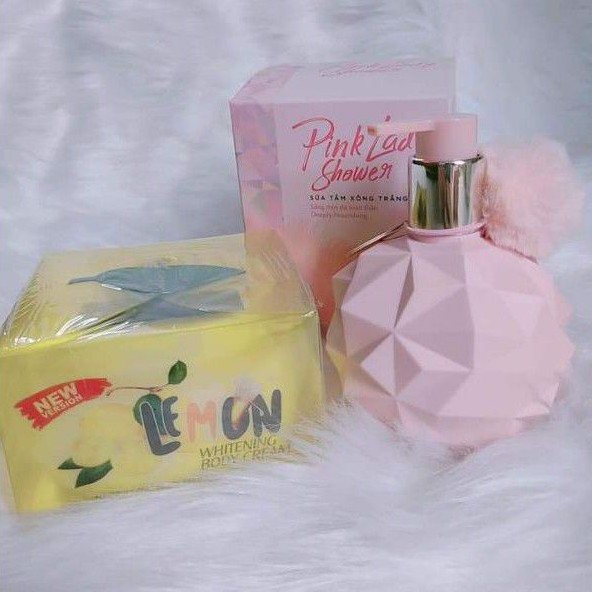 [CHÍNH HÃNG %] COMBO DƯỠNG DA CHO BODY SỮA TẮM XÔNG TRẮNG PINK LADY &amp; KEM BODY LEMON CHANH KÍCH TRẮNG