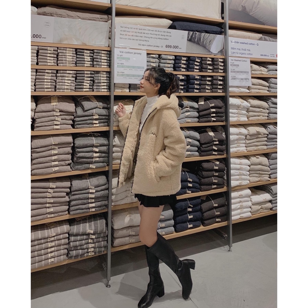 Áo khoác lưng thêu chữ lông cừu mũ gấu A2083 SUSTORE