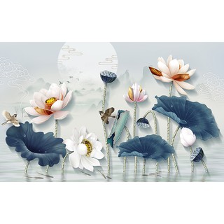 Tranh dán tường HD Hoa sen nhiều mẫu HSEN1810201 KT 80 x 50 cm Kim sa