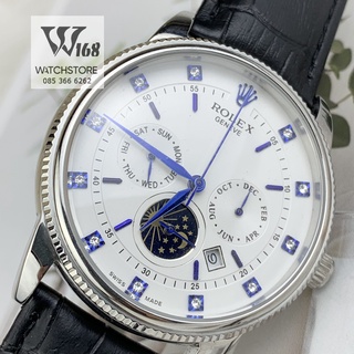 Đồng hồ Nam Rolex máy nhật, mẫu 6kim đính đá, mặt trắng viền trắng kim xanh, dây da, dòng cơ Automatic size 40mm-41mm