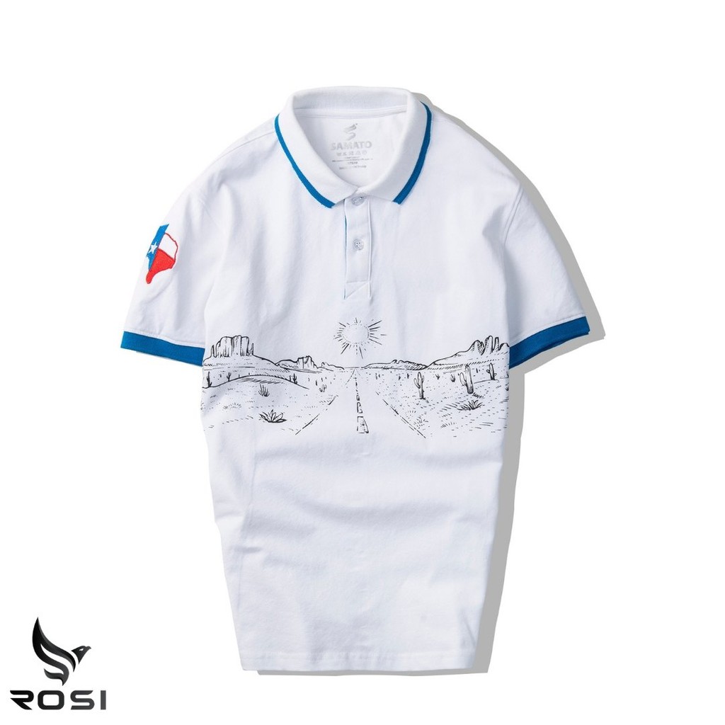 Áo thun nam cao cấp Rosi PL19 cổ polo tay bo ngắn,vải cotton cá sấu màu trắng,họa tiết in thêu xẻ tà,dáng xuông(Reguler) | BigBuy360 - bigbuy360.vn
