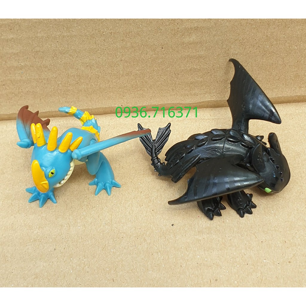 Combo 2 Mô hình nhân vật Rồng Mini màu đen và màu xanh  trong phim "Bí Kíp Luyện Rồng" (How to train your Dragon)