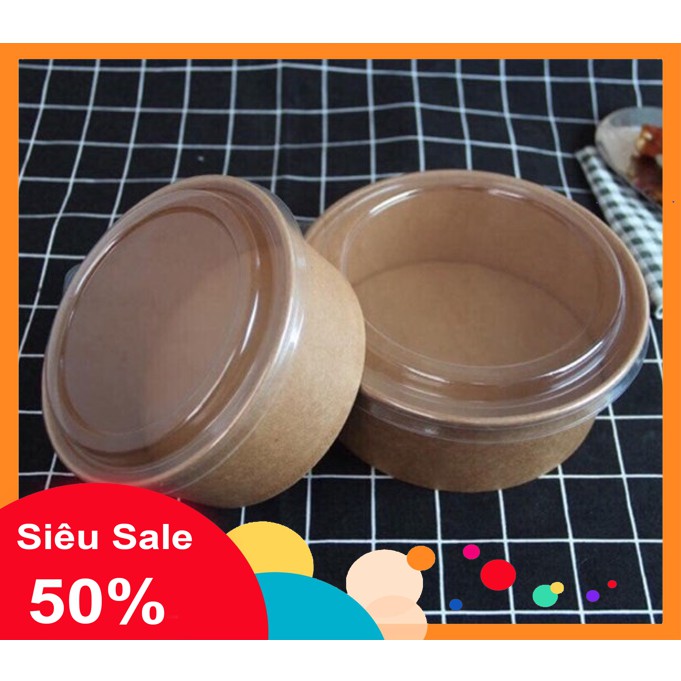 10 cái Hộp Giấy Kraft Tròn 1000ml⚡ HÀNG CAO CẤP ⚡ hộp nhựa tròn nắp Pet nhỏ gọn xinh xắn