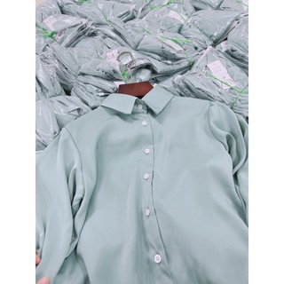 ANU329 - ÁO SƠ MI NỮ LỤA XANH NGỌC DÀI TAY