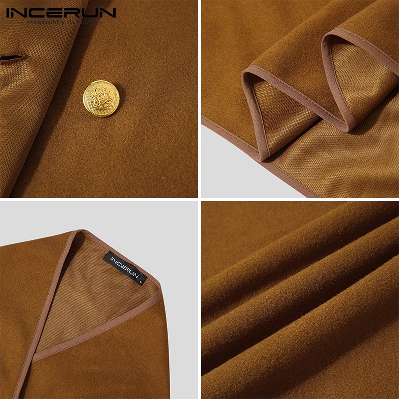 Áo choàng INCERUN hai hàng nút dáng rộng tay cánh dơi phong cách phương tây vintage thời trang mùa đông dành cho nam