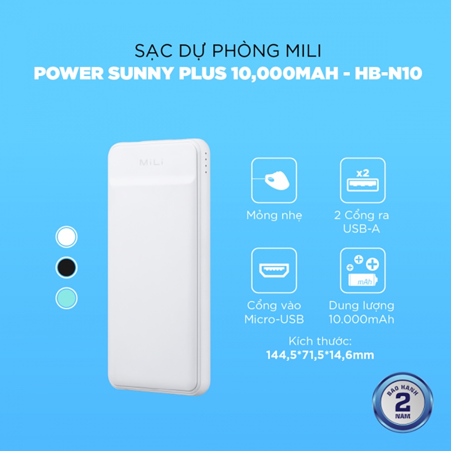 Sạc Dự Phòng MiLi Power Sunny Plus 10,000mAh/3.7V - Hoàng Hà Mobile