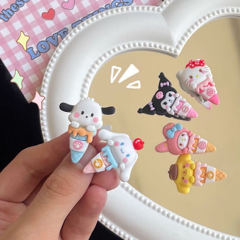 SANRIO Kẹp Tóc Mái Bên Hình Kem Ốc Quế Cún Cinnamon Hoạt Hình Dễ Thương Cho Bé Gái Ins