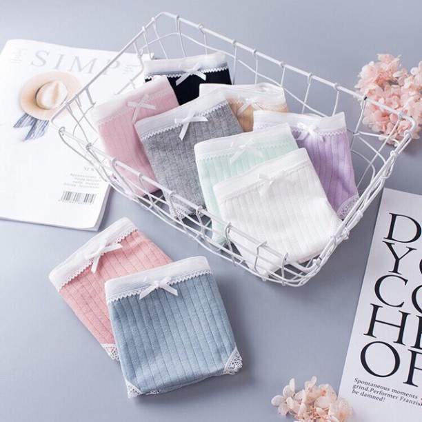 Quần Lót Nữ Cotton Viền Ren ,Quần Chip Gân Tăm Phối Nơ xuất Nhật Kháng Khuẩn An Toàn Sức Khỏe 5362 | BigBuy360 - bigbuy360.vn
