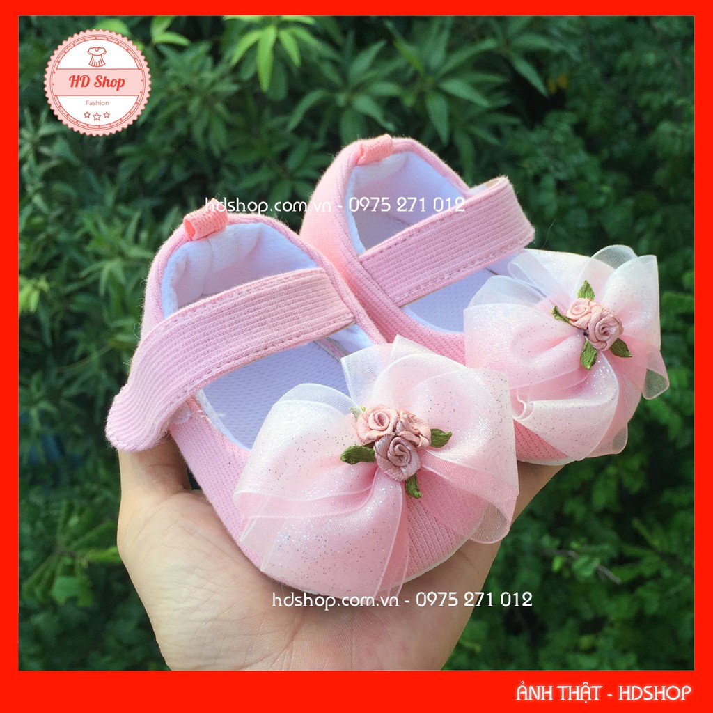 Giầy Cho Bé Sơ Sinh 0 12 Tháng 💖FREESHIP💖 Giầy Tập Đi Bé Gái Hồng Phấn Đính Nơ Cực Cute