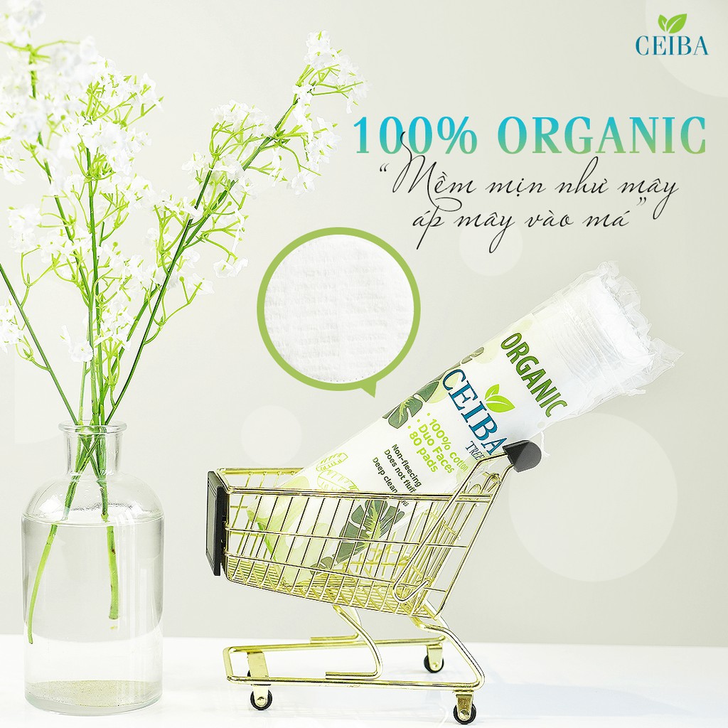 Bông Tẩy Trang Ceiba Organic An Toàn Cả Cho Da Nhạy Cảm (80 Miếng) | BigBuy360 - bigbuy360.vn