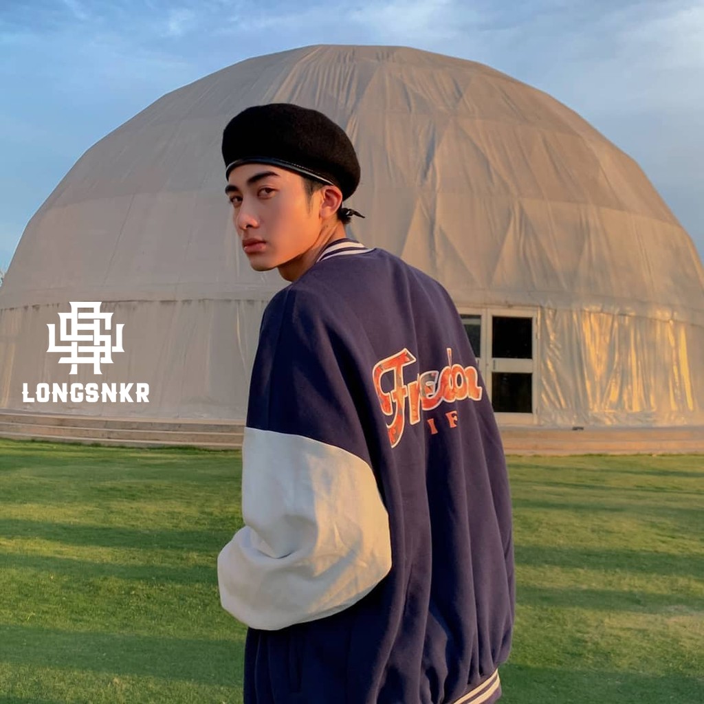 [Tặng Sticker và khăn Tuban] _ Áo khoác VARSITY NAVY họa tiết Longsnkr chất nỉ giữ nhiệt và thoáng - Bomber /Varsity | BigBuy360 - bigbuy360.vn