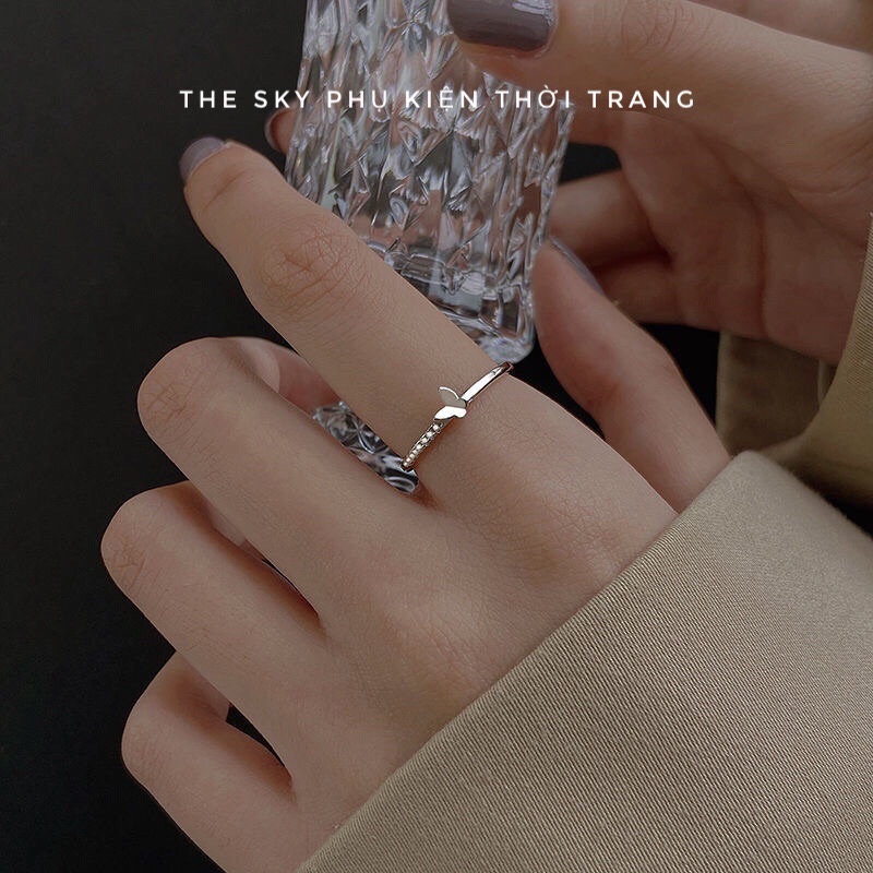 Nhẫn Bạc Mặt Hình Bướm Đính Đá Hàng Thiết Kế Phong Cách Trẻ Trung Cá Tính Hot Trend Mẫu Hở