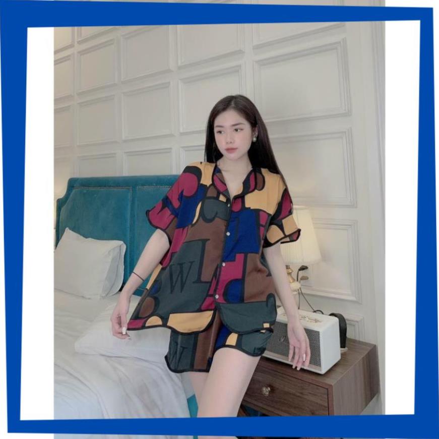 Đồ Nữ Pijama, Đồ Bộ Lụa Áo Cánh Dơi Quần Đùi Họa Tiết Lập Thể Chất Lụa Mango Mịn Mát Form Rộng Thoải Mái.