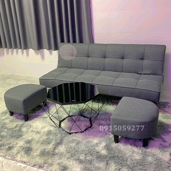 Bộ ghế sofa giường đa năng màu xám chân inox hàng xuất khẩu giao nhanh trong ngày tại TP HCM