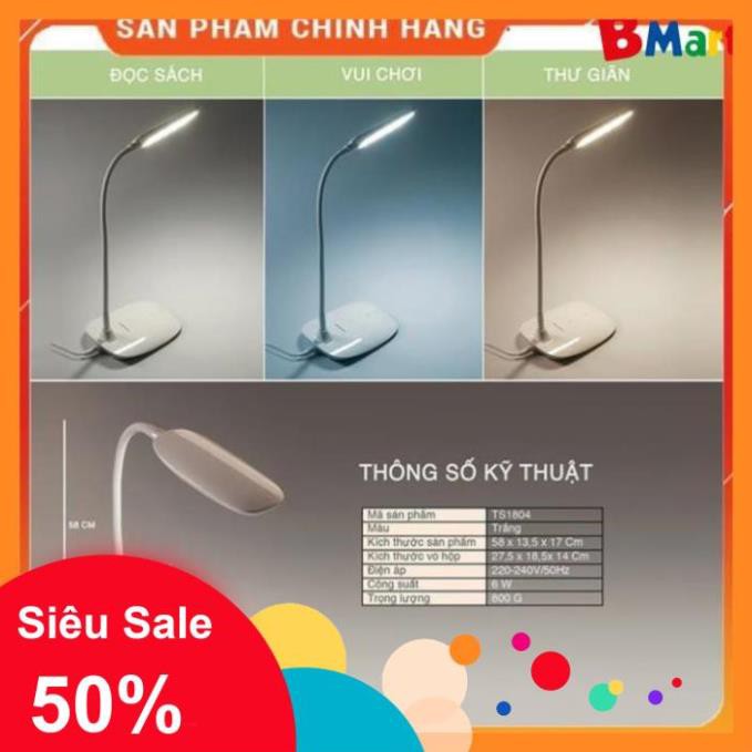 [Hỏa tốc 1 giờ]  [FREESHIP] Đèn bàn led TIROSS TS1804 chống cận 3 màu 6W - Hàng chính hãng, BH 12 tháng  - BM NEW