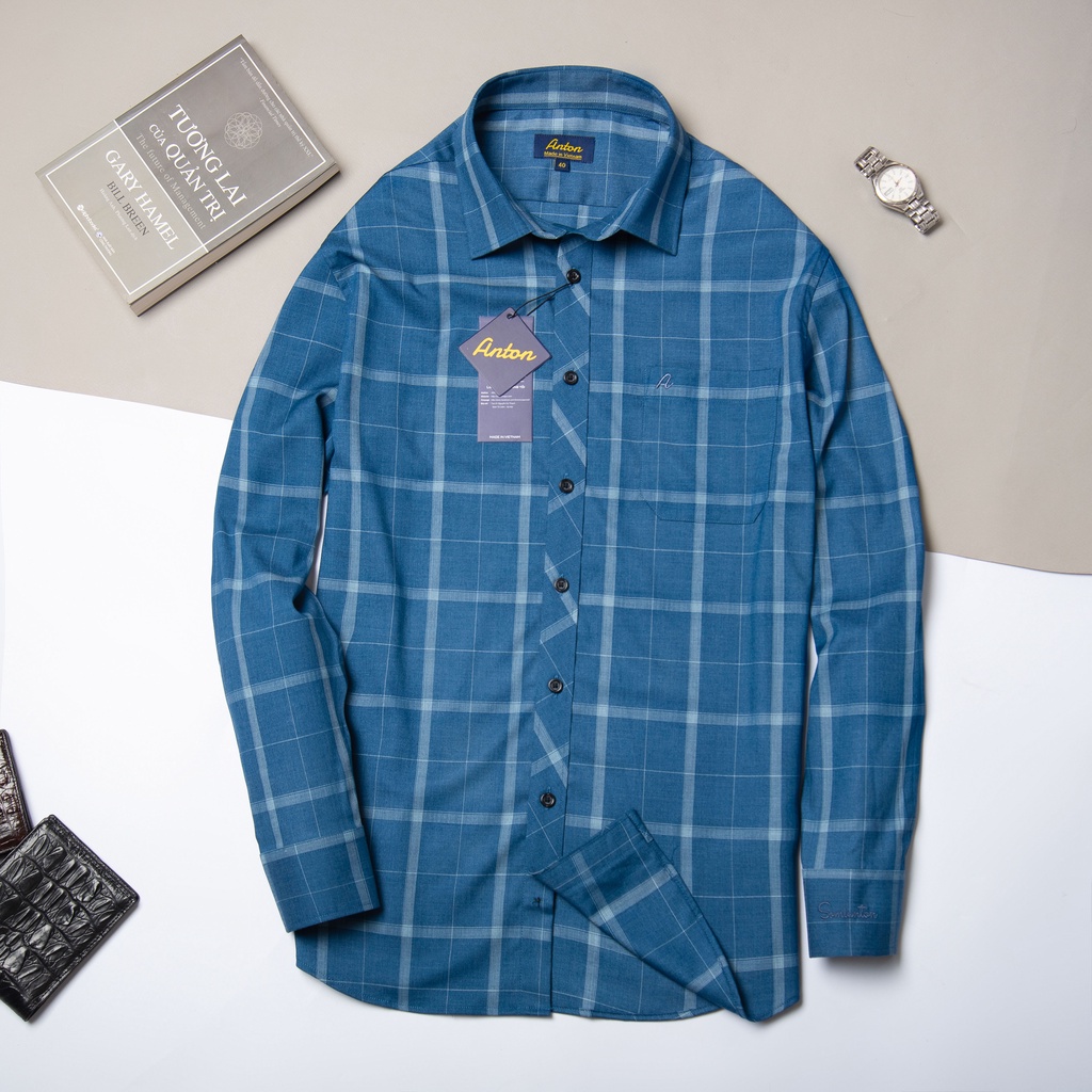 Áo Sơ Mi Nam Công Sở Trung Niên Thương Hiệu Anton Dài Tay Vải Sợi Tre Xanh Lục Kẻ Caro – AC139 | BigBuy360 - bigbuy360.vn
