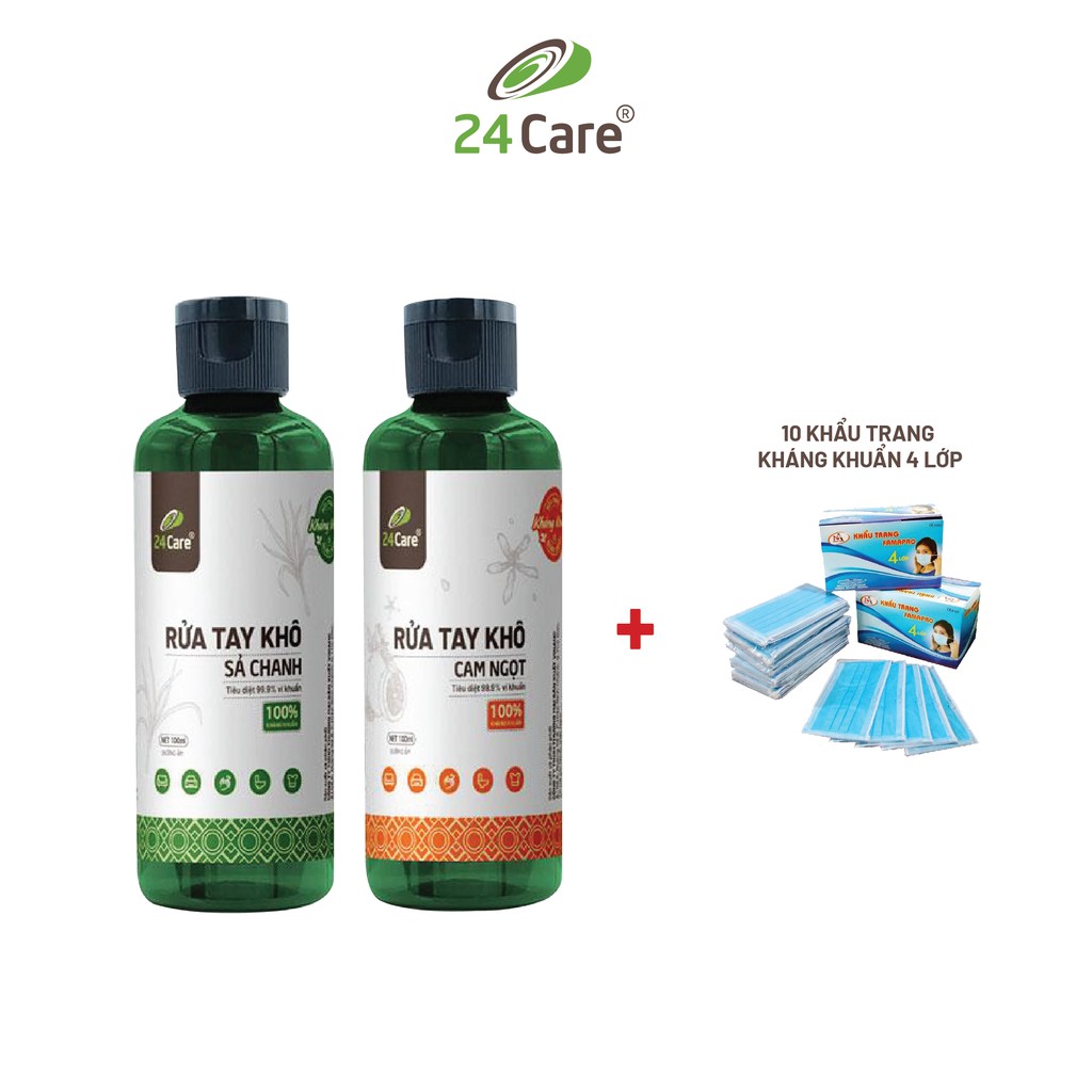 Combo 2 Nước rửa tay khô tinh dầu Sả Chanh & Cam 24Care 100ML– diệt khuẩn 99,9% | BigBuy360 - bigbuy360.vn